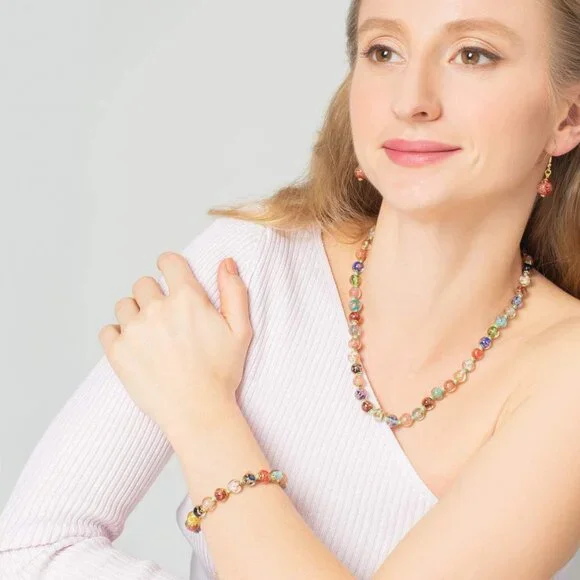 Murano Bracelet - Italian Multicolor Sommerso Sparkling Beads Handmade Blown Gla - Picture 4 of 7